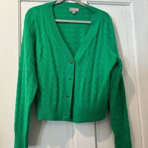 J. Crew Green Cable Knit Cardigan